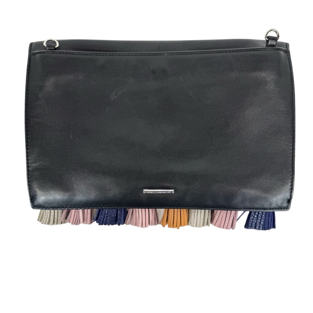 REBECCA MINKOFF Sofia Tassel Clutch Crossbody Handbag Black Leather orig $245 - Picture 9 of 16